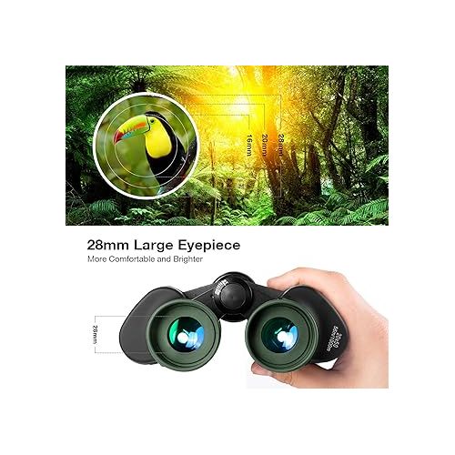  20x50 Hunting Binoculars for Adults with Low Light Night Vision - 28mm Large Eyepiece Professional Waterproof Binoculars for Bird Watching Hiking Concert Travel with BAK4 Prism FMC Lens, Green