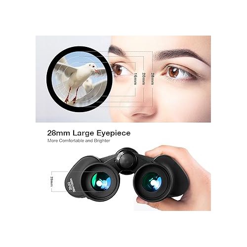  Binoculars for Adults - 20x50 High Power Binoculars for Bird Watching 28mm Large Eyepiece Waterproof Binoculars Hunting Hiking Concert Travel with Smartphone Adapter BAK4 Prism FMC Lens, Black