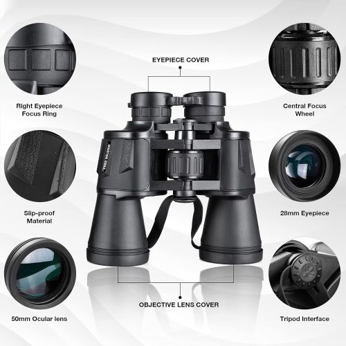  [아마존베스트]FREE SOLDIER 20x50 Binoculars for Adults with Smartphone Adapter 28mm Large Eyepiece HD Binoculars for Bird Watching Hunting Hiking Sightseeing Travel Opera Concert Games with BAK4 Prism FMC Le