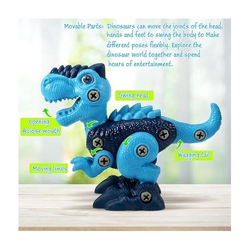  FREE TO FLY Kids Toys Stem Dinosaur Toy: Take Apart Toys for Kids 3-5 Learning Educational Building Sets with Electric Drill Birthday Gifts for Toddlers Boys Girls Age 3 4 5 6 7 8 Year Old