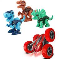 FREE TO FLY Toys Remote Control Car for Kids: Red 4WD Stunt RC Cars -Kids Toys Stem Dinosaur Toy: Take Apart Dinosaur Toys for Kids 3-5