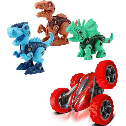 FREE TO FLY Toys Remote Control Car for Kids: Red 4WD Stunt RC Cars -Kids Toys Stem Dinosaur Toy: Take Apart Dinosaur Toys for Kids 3-5