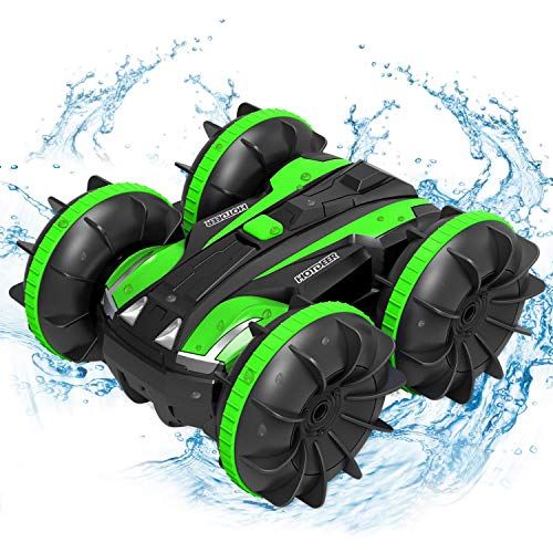  FREE TO FLY Remote Control Car Boat Truck- Amphibious 4WD Stunt Cars 2.4Ghz Rotating 360° Offroad Terrain RC Vehicle Water Land for Kids 8 9 10 11 12 Years Old (Green)