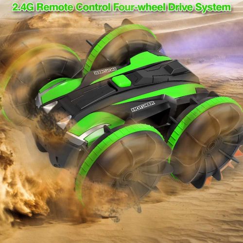  FREE TO FLY Remote Control Car Boat Truck- Amphibious 4WD Stunt Cars 2.4Ghz Rotating 360° Offroad Terrain RC Vehicle Water Land for Kids 8 9 10 11 12 Years Old (Green)