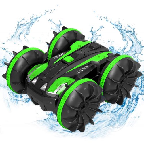  FREE TO FLY Remote Control Car Boat Truck- Amphibious 4WD Stunt Cars 2.4Ghz Rotating 360° Offroad Terrain RC Vehicle Water Land for Kids 8 9 10 11 12 Years Old (Green)