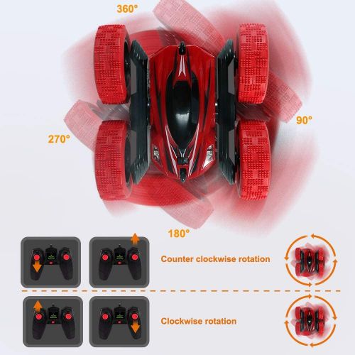  FREE TO FLY Toys Remote Control Car for Kids: Red 4WD Stunt RC Cars with 2 Rechargeable Battery - Double Sliding Hobby Car Birthday Gifts for Toddlers at Age of 6 7 8 9 10 Boys & Girls