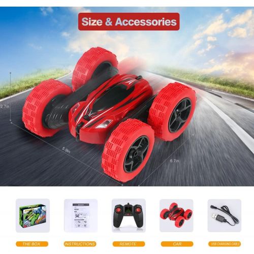  FREE TO FLY Toys Remote Control Car for Kids: Red 4WD Stunt RC Cars with 2 Rechargeable Battery - Double Sliding Hobby Car Birthday Gifts for Toddlers at Age of 6 7 8 9 10 Boys & Girls