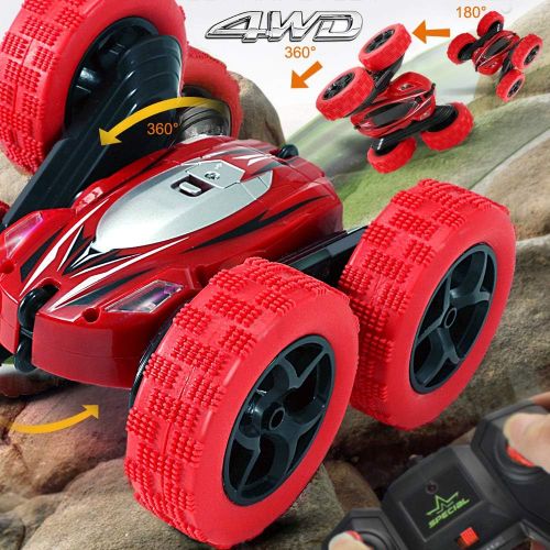  FREE TO FLY Toys Remote Control Car for Kids: Red 4WD Stunt RC Cars with 2 Rechargeable Battery - Double Sliding Hobby Car Birthday Gifts for Toddlers at Age of 6 7 8 9 10 Boys & Girls