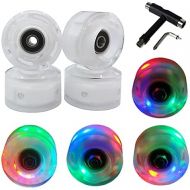 FREEDARE Roller Skate Wheels 54mm Skateboard Wheels and Bearings Indoor Outdoor Luminous Light Up Skate Wheels 83A with T Tools for Double Row Skating and Skateboard (8 Pack)