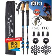 FREEMOVE Trekking Poles Collapsible, Lightweight Ultra Strong Aluminum 7075 Sticks for Hiking and Walking with Cork Grips, Quick Locks, Fully Equipped Accessories Gear for Men and