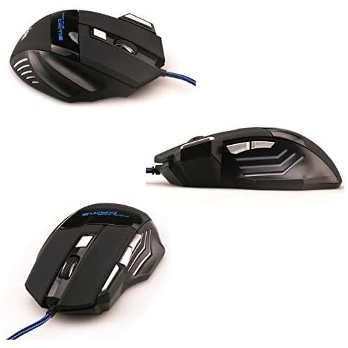  FREESANR 7 Button Wired Mouse,Ergonomic USB Computer Mouse with 4 Adjustable DPI(1000 to 5500),Rainbow LED Light,for Games and Office,Compatible with Desktop Computers,Laptops,Windows 7/8/1