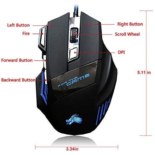  FREESANR 7 Button Wired Mouse,Ergonomic USB Computer Mouse with 4 Adjustable DPI(1000 to 5500),Rainbow LED Light,for Games and Office,Compatible with Desktop Computers,Laptops,Windows 7/8/1