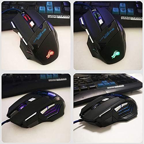  FREESANR 7 Button Wired Mouse,Ergonomic USB Computer Mouse with 4 Adjustable DPI(1000 to 5500),Rainbow LED Light,for Games and Office,Compatible with Desktop Computers,Laptops,Windows 7/8/1