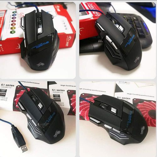  FREESANR 7 Button Wired Mouse,Ergonomic USB Computer Mouse with 4 Adjustable DPI(1000 to 5500),Rainbow LED Light,for Games and Office,Compatible with Desktop Computers,Laptops,Windows 7/8/1