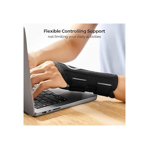  FREETOO Wrist Brace for Carpal Tunnel,[New Upgrade-Anatomically shaped] Adjustable Wrist Support Splint for Men and Women,Hand Brace for Pain Relief, Tendinitis,Arthritis,Right Hand,Medium,Black-Grey