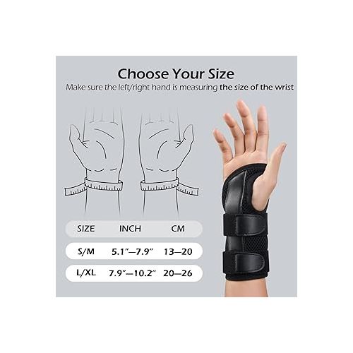  FREETOO Wrist Brace for Carpal Tunnel Relief Night Support , Maximum Support with 3 Stays Women Men Adjustable Splint Right Left Hands Tendonitis, Arthritis Sprains, Black (Right Hand, S/M)