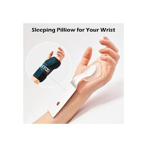  FREETOO Wrist Brace for Carpal Tunnel Relief Night Support with Soft Pad, Hand Brace with 3 Stays for Women Men Work, Adjustable Splint Fit Left Right Hand for Arthritis, Tendonitis( S/M)