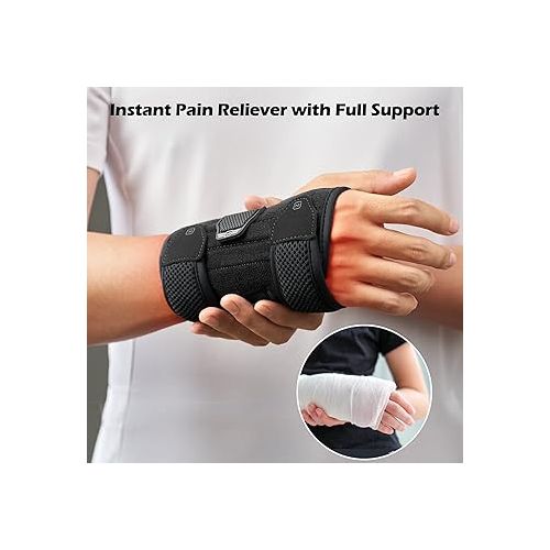  FREETOO Wrist Brace for Carpal Tunnel Relief Night Support with Soft Pad, Hand Brace with 3 Stays for Women Men Work, Adjustable Splint Fit Left Right Hand for Arthritis, Tendonitis( S/M)