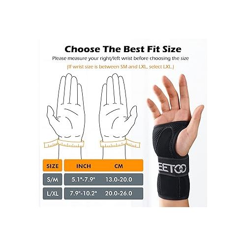  FREETOO Wrist Brace for Carpal Tunnel Relief Night Support with Soft Pad, Hand Brace with 3 Stays for Women Men Work, Adjustable Splint Fit Left Right Hand for Arthritis, Tendonitis( S/M)