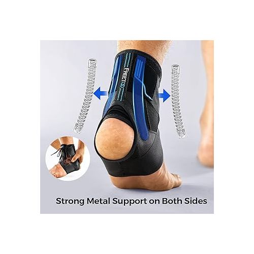 FREETOO Ankle Brace Maximum Metal Support for Men & Women, Compression Foot Support for Sprained Ankle, Plantar Fasciitis,Injury Recovery, Lace up Ankle Support for Running Volleyball Left/Right
