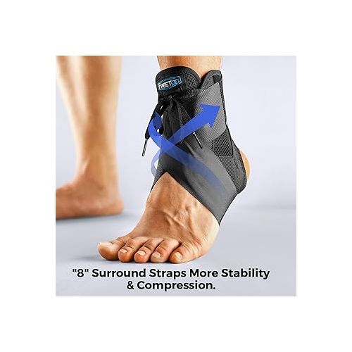  FREETOO Ankle Brace Maximum Metal Support for Men & Women, Compression Foot Support for Sprained Ankle, Plantar Fasciitis,Injury Recovery, Lace up Ankle Support for Running Volleyball Left/Right