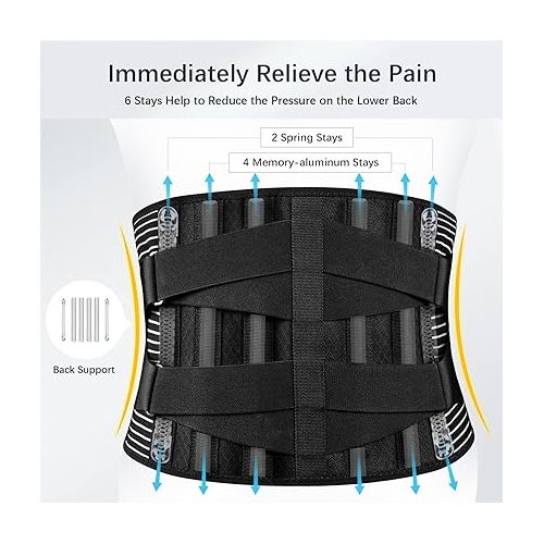  Freetoo Back Braces for Lower Back Pain Relief with 6 Stays, Breathable Back Support Belt for Men/Women for work, Anti-skid lumbar support belt with 16-hole Mesh for sciatica,plus size(XXL)