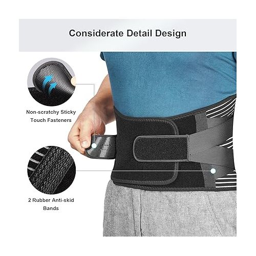  Freetoo Back Braces for Lower Back Pain Relief with 6 Stays, Breathable Back Support Belt for Men/Women for work, Anti-skid lumbar support belt with 16-hole Mesh for sciatica,plus size(XXL)