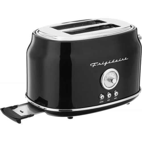  Frigidaire ETO102-BLACK, 2 Slice Toaster, Retro Style, Wide Slot for Bread, English Muffins, Croissants, and Bagels, 5 Adjustable Toast Settings, Cancel and Defrost, 900w, Black