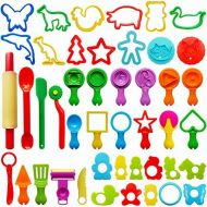 [아마존베스트]FRIMOONY Dough Tools for Kids, Various Plastic Molds, Assorted Colors, 45 Pieces