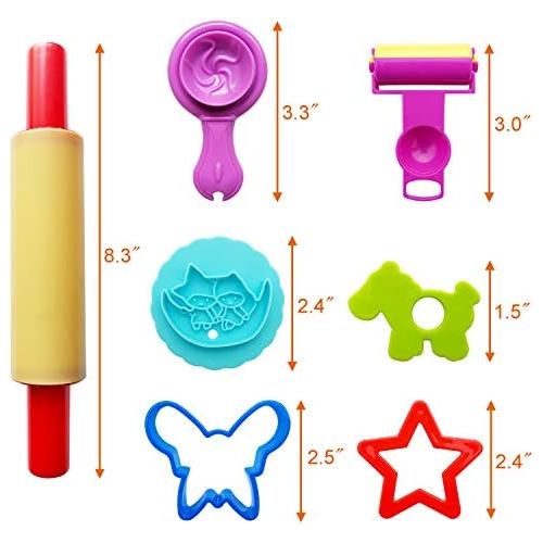  [아마존베스트]FRIMOONY Dough Tools for Kids, Various Plastic Molds, Assorted Colors, 45 Pieces