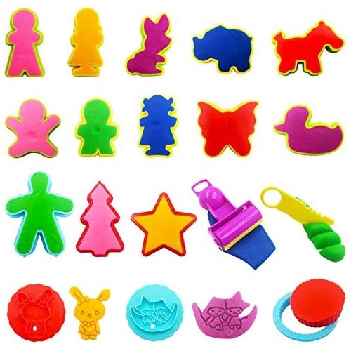  [아마존베스트]FRIMOONY Dough Tools for Kids, Various Plastic Molds, Assorted Colors, 45 Pieces