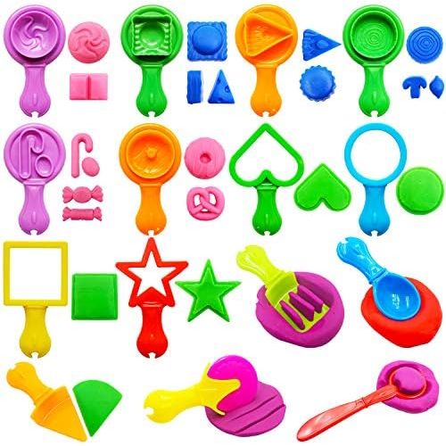  [아마존베스트]FRIMOONY Dough Tools for Kids, Various Plastic Molds, Assorted Colors, 45 Pieces