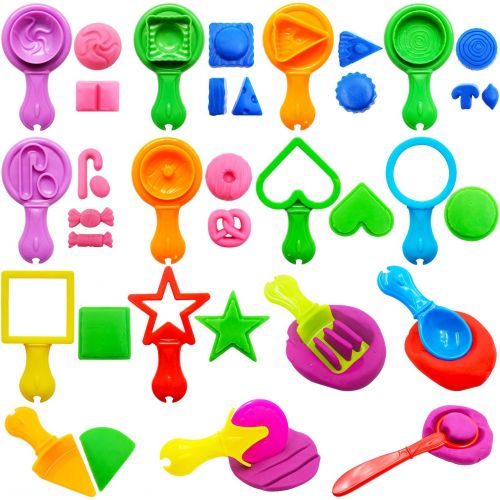  [아마존베스트]FRIMOONY Dough Tools for Kids, Various Plastic Molds, Assorted Colors, 45 Pieces