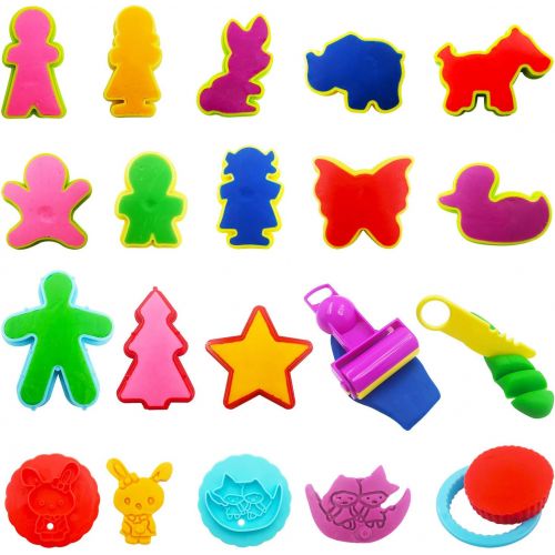  [아마존베스트]FRIMOONY Dough Tools for Kids, Various Plastic Molds, Assorted Colors, 45 Pieces