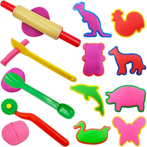  [아마존베스트]FRIMOONY Dough Tools for Kids, Various Plastic Molds, Assorted Colors, 45 Pieces