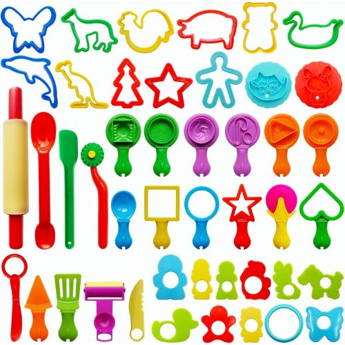  [아마존베스트]FRIMOONY Dough Tools for Kids, Various Plastic Molds, Assorted Colors, 45 Pieces