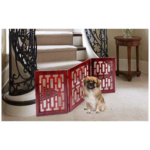  FRISKY FRIENDS Safety Pet Gate for Dogs  Free-Standing & Foldable - Decorative Scroll Wooden Fence Barrier ...