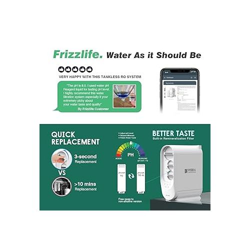  Frizzlife PX500-A Under Sink Tankless Reverse Osmosis Water Filtration System, 500 Gallons Per Day, Remineralizes Water, Easy DIY Installation, Low Maintenance