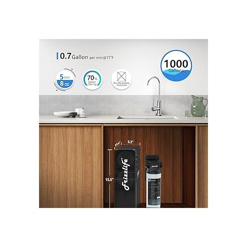  Frizzlife RO Reverse Osmosis Water Filtration System - 1000 GPD Fast Flow, Tankless, Reduces TDS, Compact, Alkaline Mineral PH, Household and Commercial Usage, USA Tech Support, PD1000-TAM4