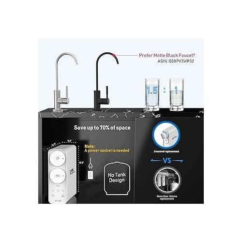  Frizzlife Reverse Osmosis System - Tankless 400 GPD Drinking Water Filtration System, Quick Twist Under Sink RO Filter - 1.5 : 1 Pure to Drain - Reduce TDS, Compact Footprint, USA Tech Support, PD400