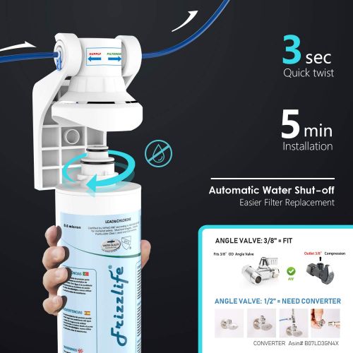  Frizzlife Under Sink Water Filter-NSF/ANSI 53&42 Certified Drinking Water Filtration System-0.5 Micron Removes Lead, Chlorine & Odor, Reduce Fluoride-W/Dedicated Faucet