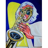 FRO-ART GERRY MULLIGAN ORIGINAL PAINTING-man cave baritone saxophone--night lights ten-christmas gift