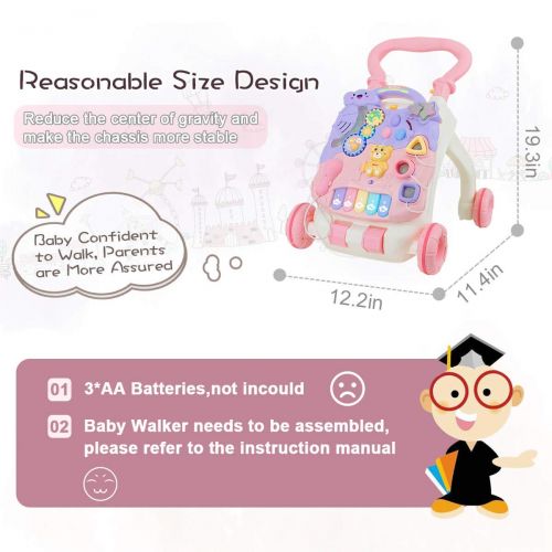  [아마존 핫딜] FRUITEAM 3-in-1 Baby Walker, Sit-to-Stand Learning Walker for Baby, Push Walker with Activity Center,Game Table, Lights and Sound, Pink