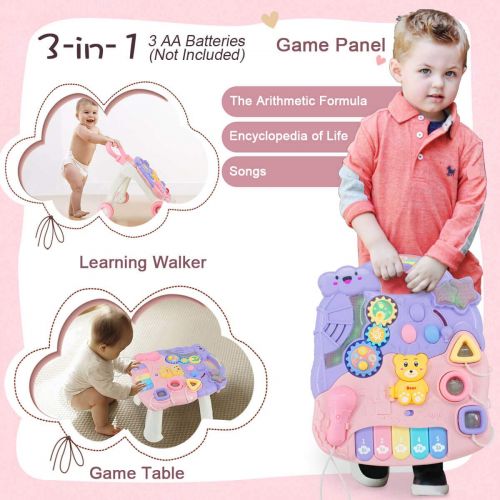  [아마존 핫딜] FRUITEAM 3-in-1 Baby Walker, Sit-to-Stand Learning Walker for Baby, Push Walker with Activity Center,Game Table, Lights and Sound, Pink