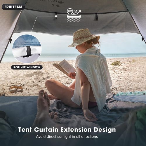  FRUITEAM Pop Up Beach Tent Sun Shelter for 3-4 Person with UV Protection for Camping/Outdoor/Beach, Blue