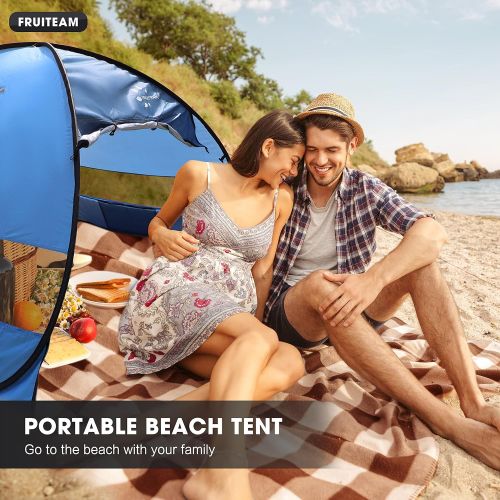  FRUITEAM Pop Up Beach Tent Sun Shelter for 3-4 Person with UV Protection for Camping/Outdoor/Beach, Blue