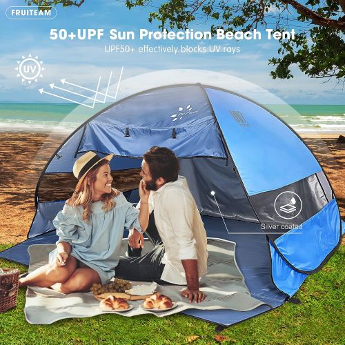  FRUITEAM Pop Up Beach Tent Sun Shelter for 3-4 Person with UV Protection for Camping/Outdoor/Beach, Blue