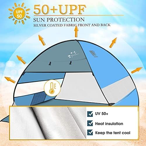  FRUITEAM Pop Up Beach Tent Sun Shelter for 3-4 Person with UV Protection for Camping/Outdoor/Beach, Blue