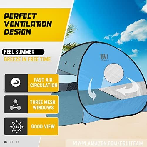  FRUITEAM Pop Up Beach Tent Sun Shelter for 3-4 Person with UV Protection for Camping/Outdoor/Beach, Blue