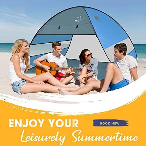  FRUITEAM Pop Up Beach Tent Sun Shelter for 3-4 Person with UV Protection for Camping/Outdoor/Beach, Blue